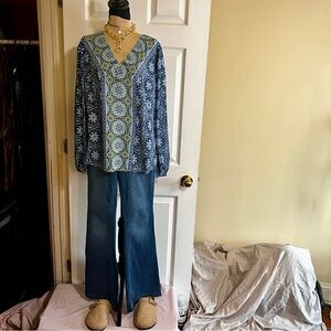Belle Boho Kim Gravel Chiffon Paisley Artsy‎ Hippie Festival Flowy Floral Top S